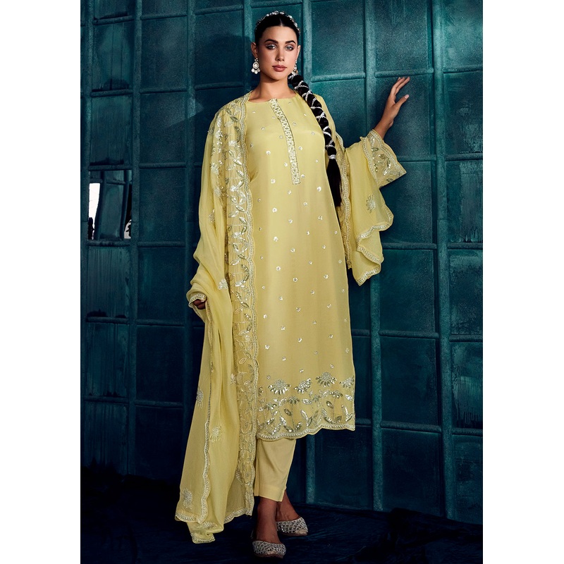 Pastel Yellow Modale Silk Embroidered Festive Salwar Suit