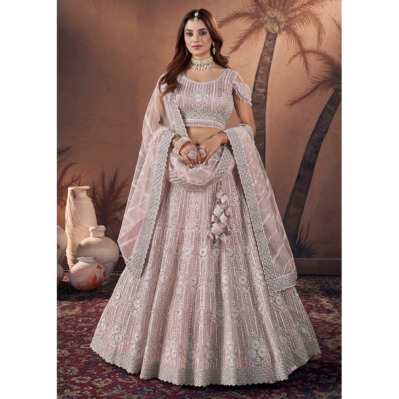 Premium Net Baby Pink Heavy Handwork Bridal Lehenga Choli