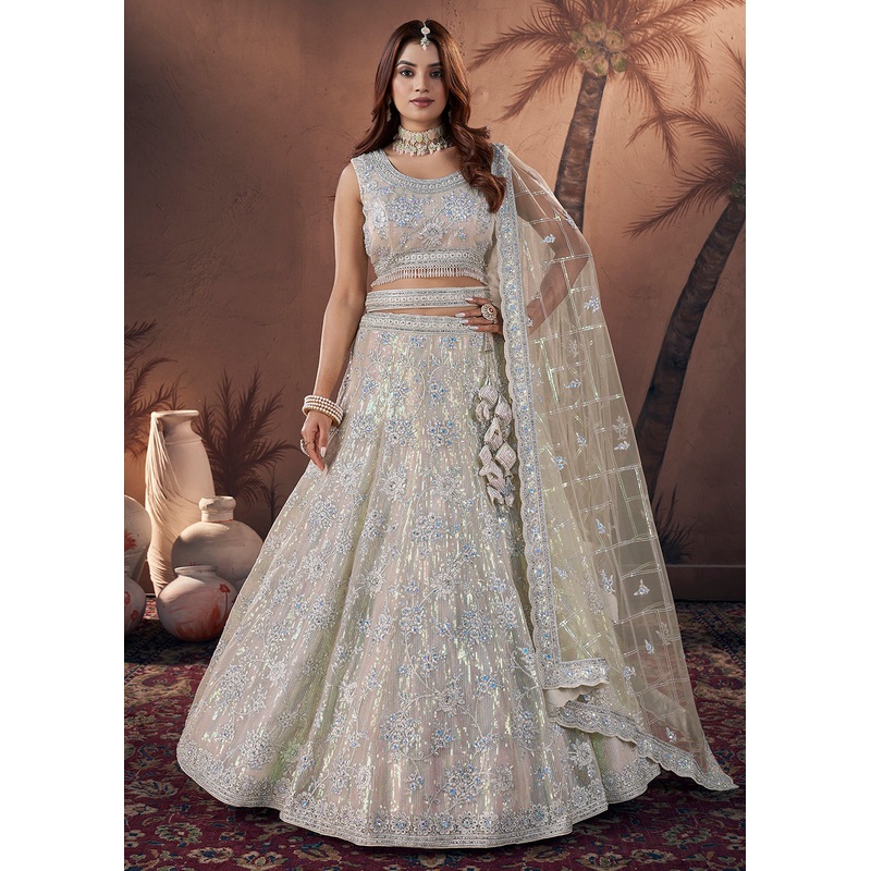 Premium Net Heavy Off White Handwork Bridal Lehenga Choli