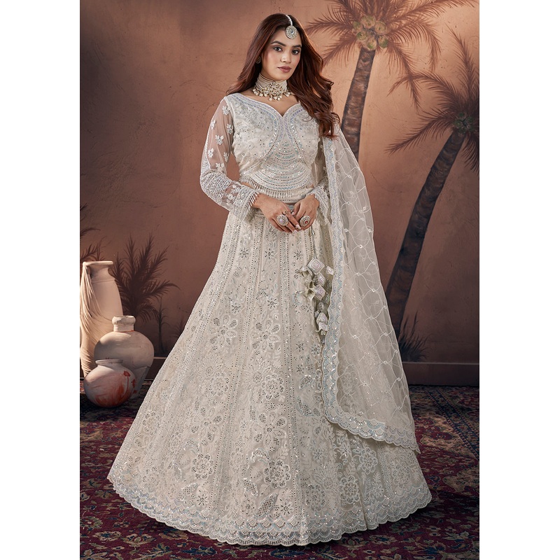 Premium Net Off White Heavy Handwork Bridal Lehenga Choli