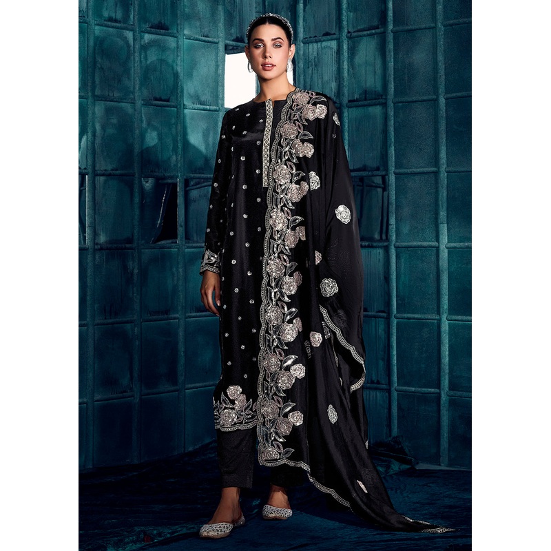 Prime Black Modale Silk Embroidered Festive Salwar Suit
