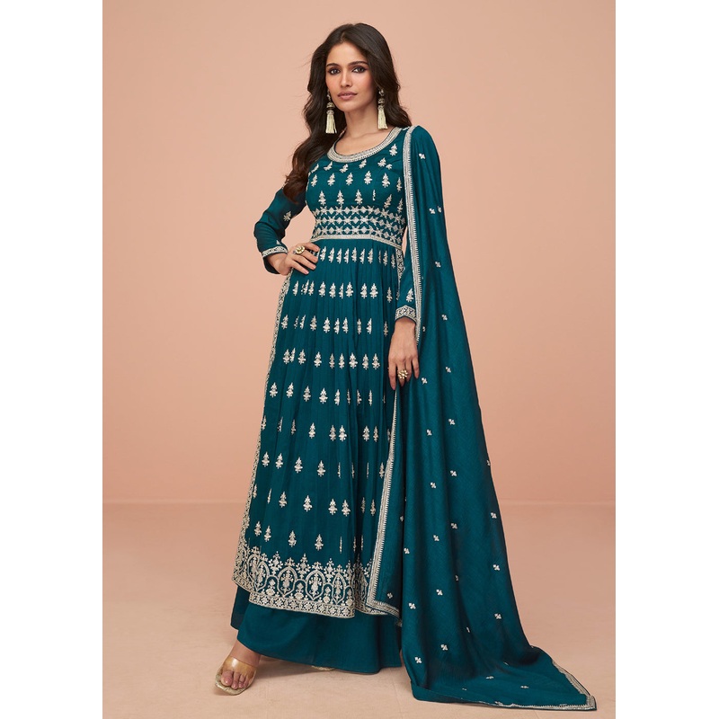 Rama Blue Wedding Wear Silk Trendy Palazzo Suit