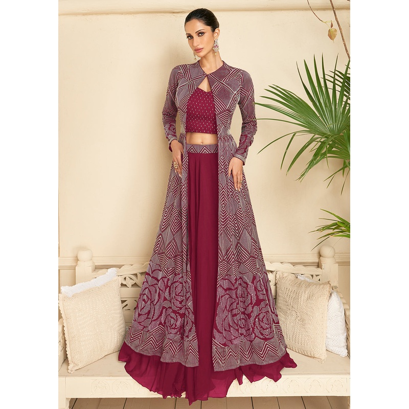 Rani Pink Jacket Style Wedding Party Lehenga Skirt Suit