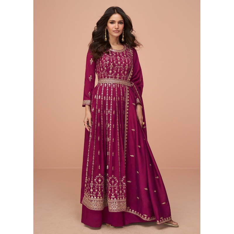 Rani Pink Wedding Wear Silk Trendy Palazzo Suit