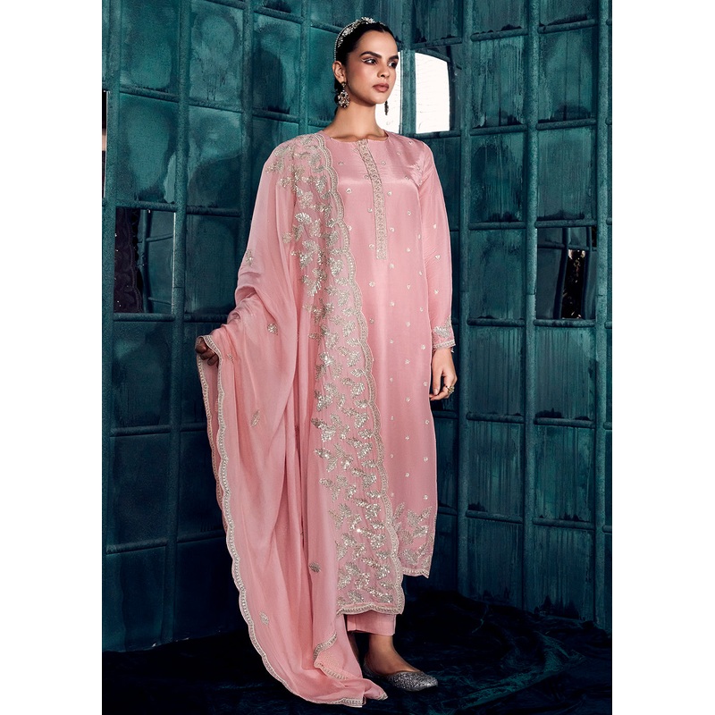 Rose Pink Modale Silk Embroidered Festive Salwar Suit