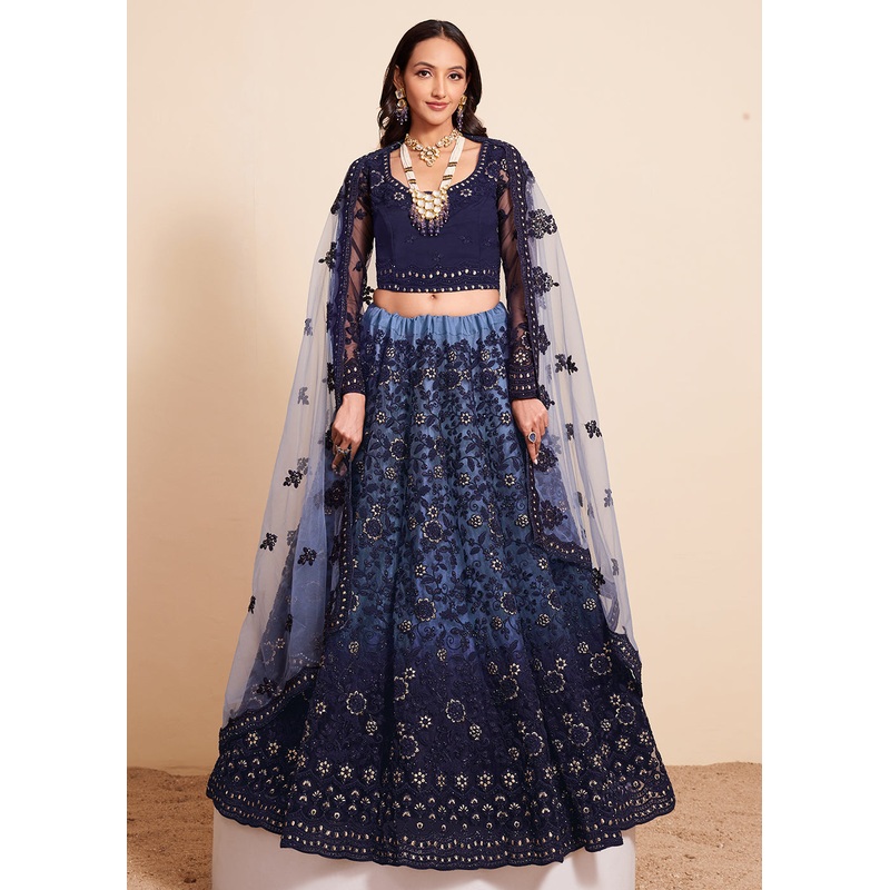 Shaded Blue Beautifully Heavy Embroidered Bridal Lehenga Choli