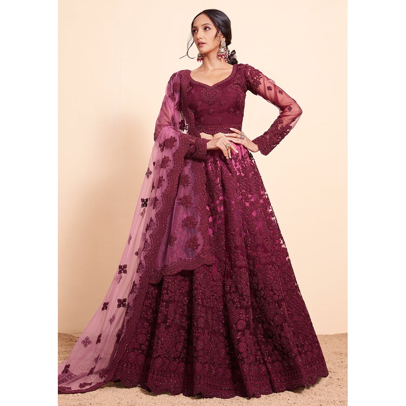 Shaded Magenta Beautifully Heavy Embroidered Bridal Lehenga Choli