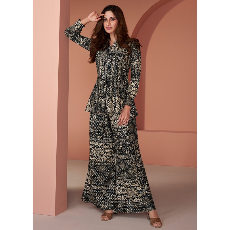 Black Cotton Silk Party Wear Indo-Western Co-Ords Set