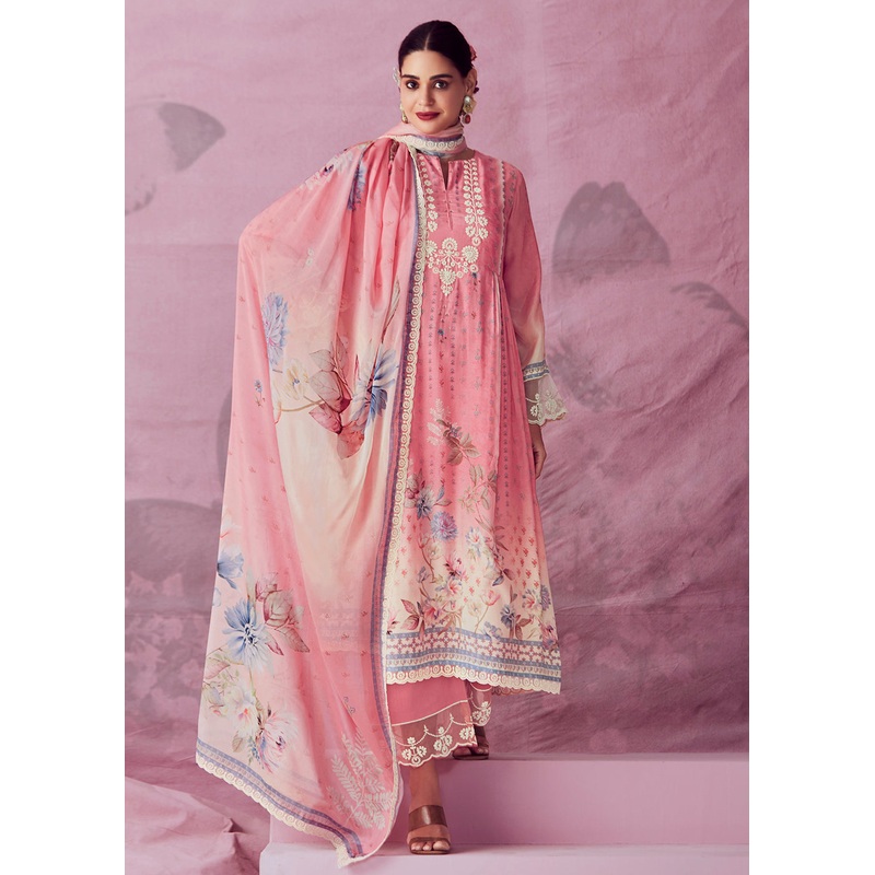 Blush Pink Muslin Cotton Printed Trendy Salwar Kurta Set
