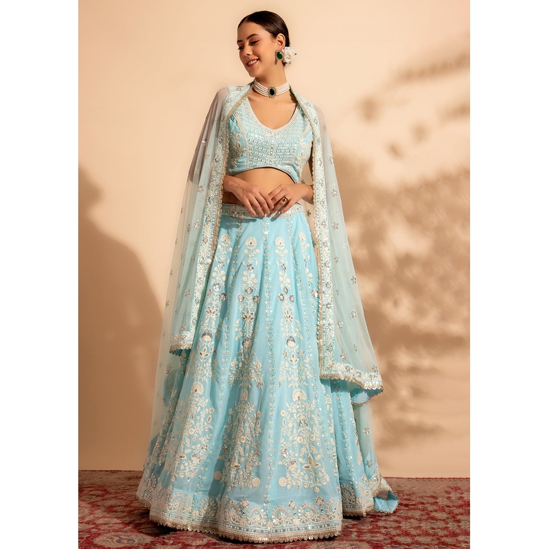 Charming Sky Blue Bridesmaid Style Wedding Lehenga Choli