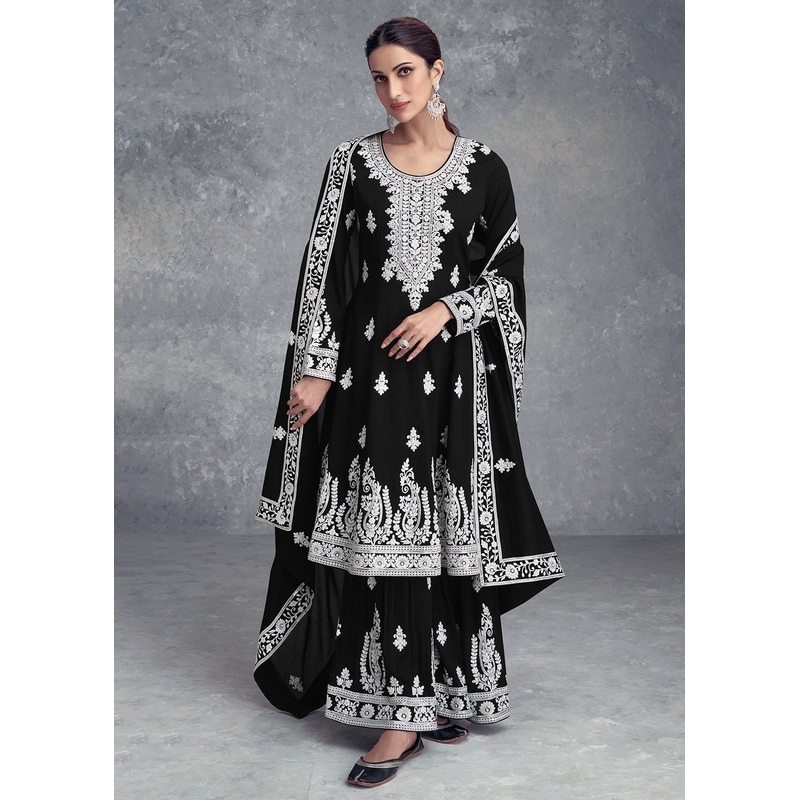 Chinnon Embroidered Black Festive Wear Palazzo Dress