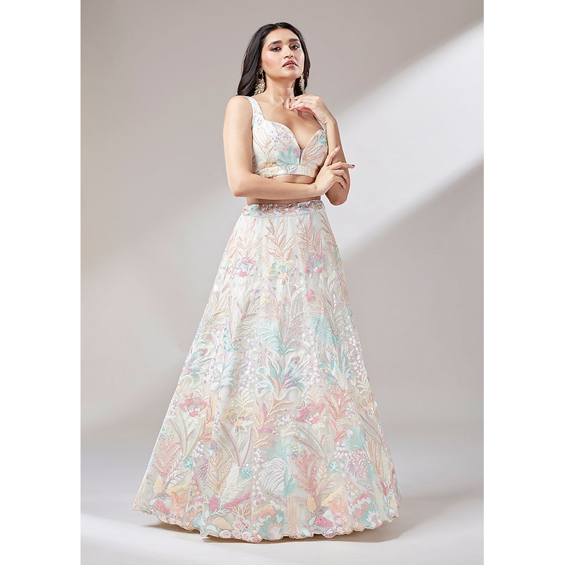 Cream Sequinned Embroidered Bridesmaid Lehenga Choli