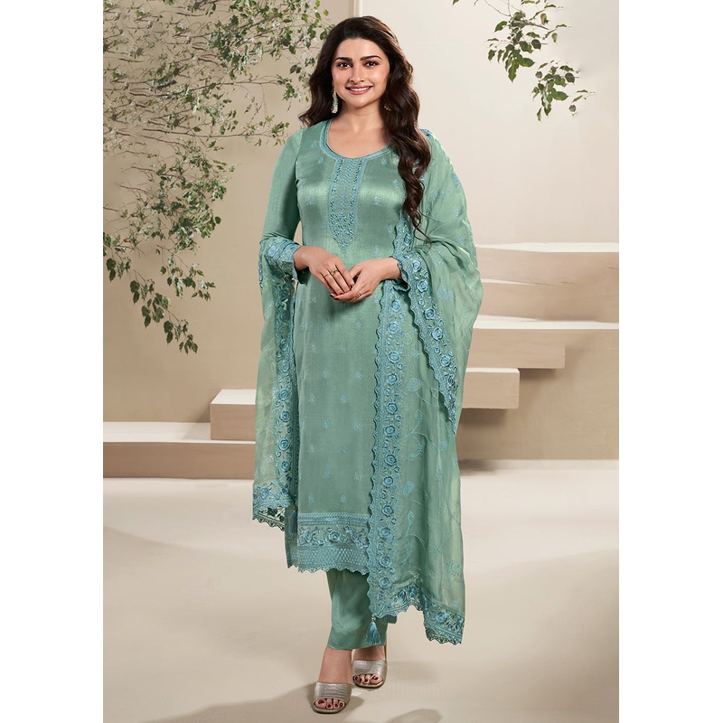 Dola Silk Green Thread Embroidered Wedding Salwar Suit
