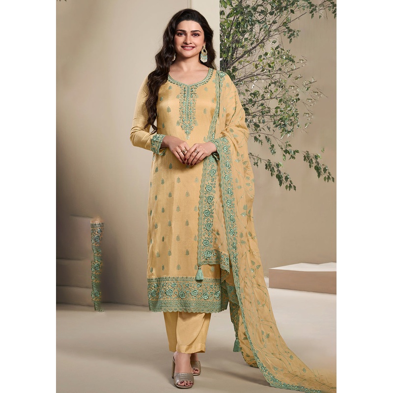 Dola Silk Mustard Thread Embroidered Wedding Salwar Suit
