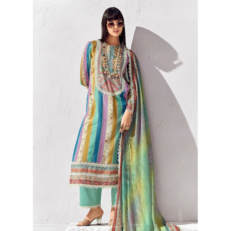 Green Multicolor Cotton Lawn Digital Printed Salwar Suit
