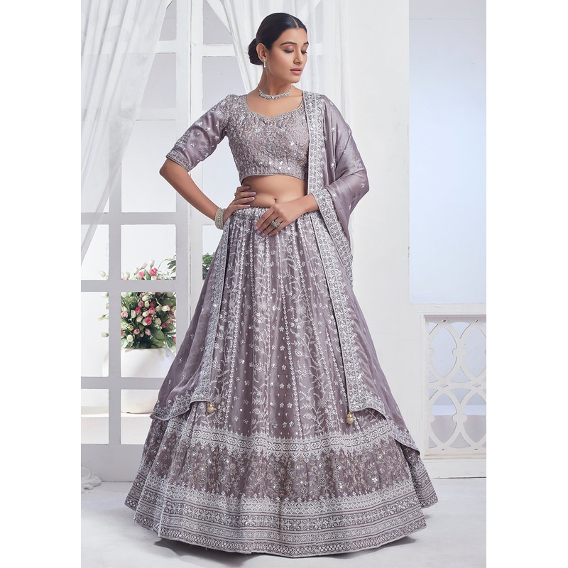 Grey Designer Style Embroidered Wedding Lehenga Choli
