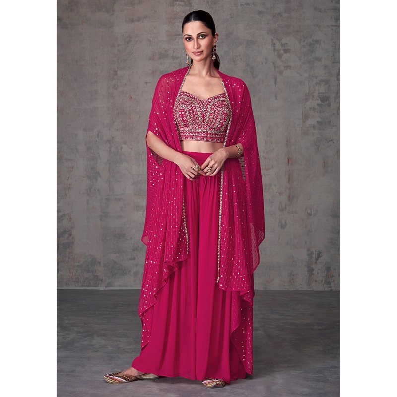 Magenta Pink Indo Western Style Party Wear Palazzo Suit