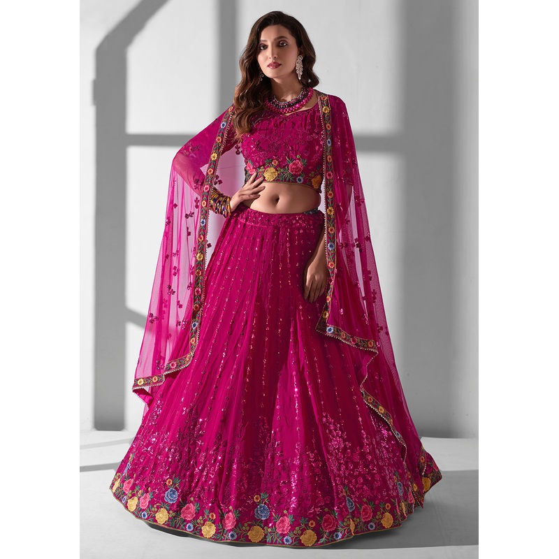 Magenta Wine Multi Embroidered Wedding Festive Lehenga Choli