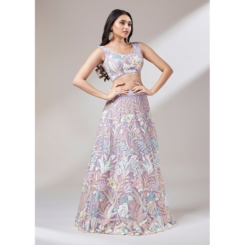 Mauve Sequinned Embroidered Bridesmaid Lehenga Choli