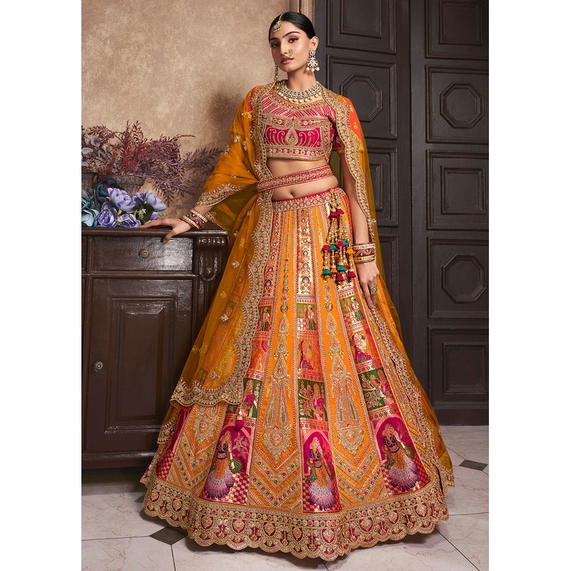 Mustard Orange Banarasi Silk Bridal Designer Lehenga Choli