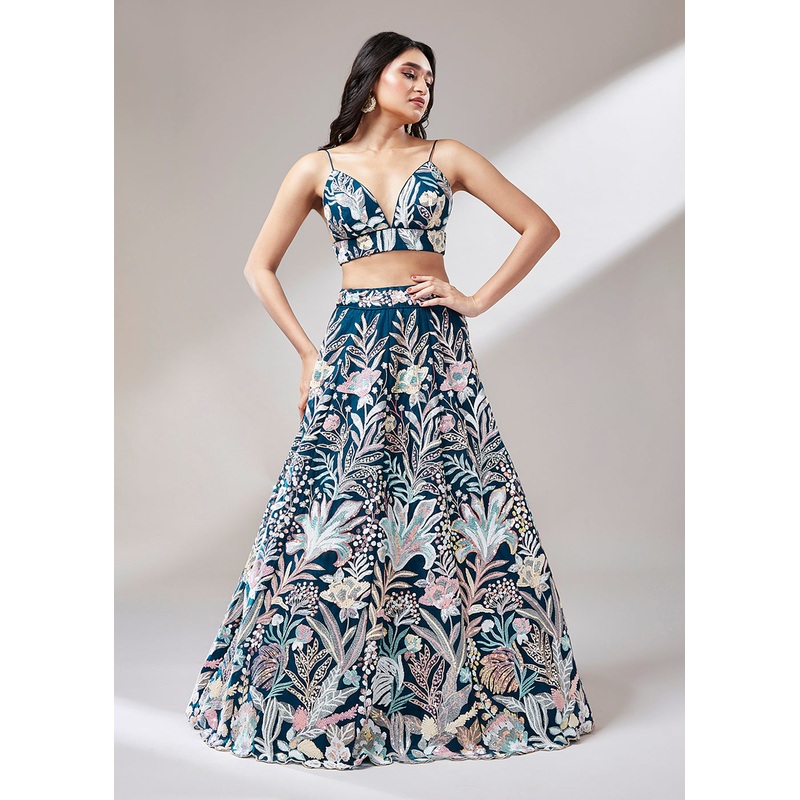 Navy Blue Sequinned Embroidered Bridesmaid Lehenga Choli