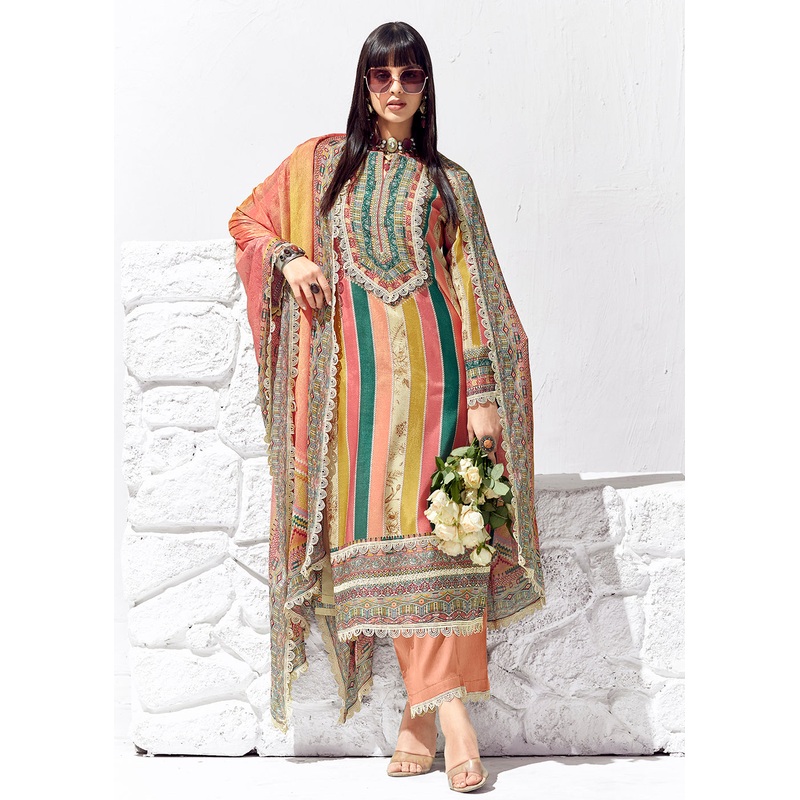 Peach Multicolor Cotton Lawn Digital Printed Salwar Suit
