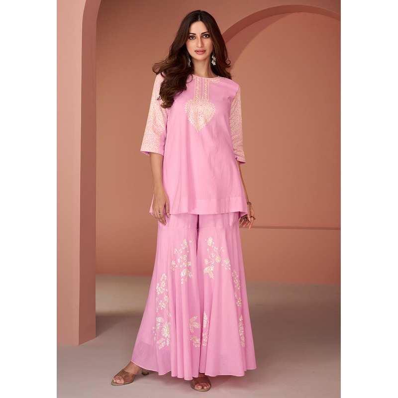 Pink Cotton Silk Party Wear Indo-Western Co-Ords Set