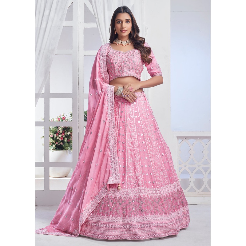 Pink Designer Style Embroidered Wedding Lehenga Choli