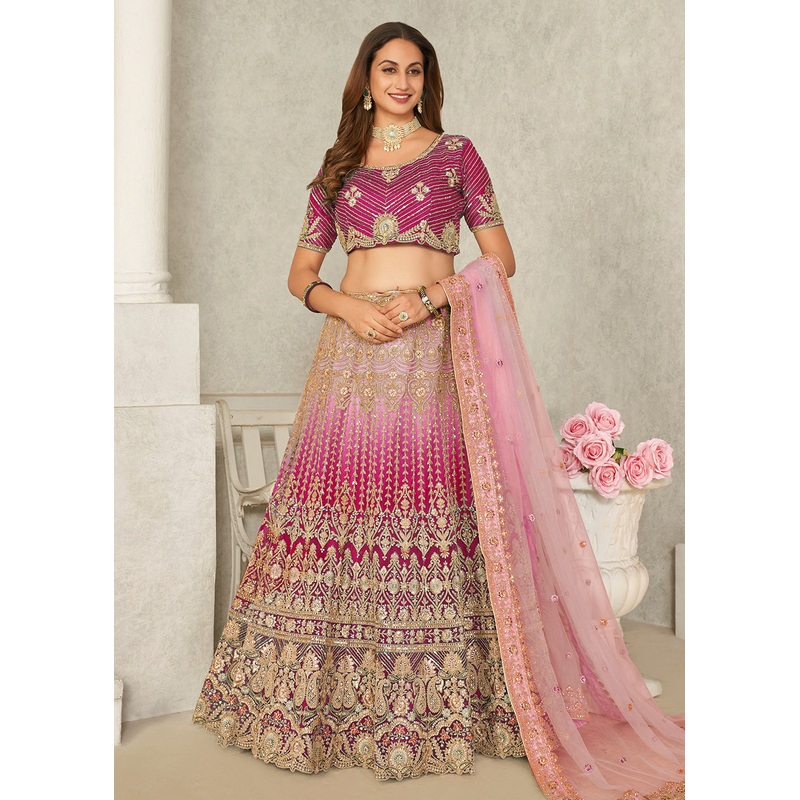 Pink Wedding Style Embroidered A Line Lehenga Choli