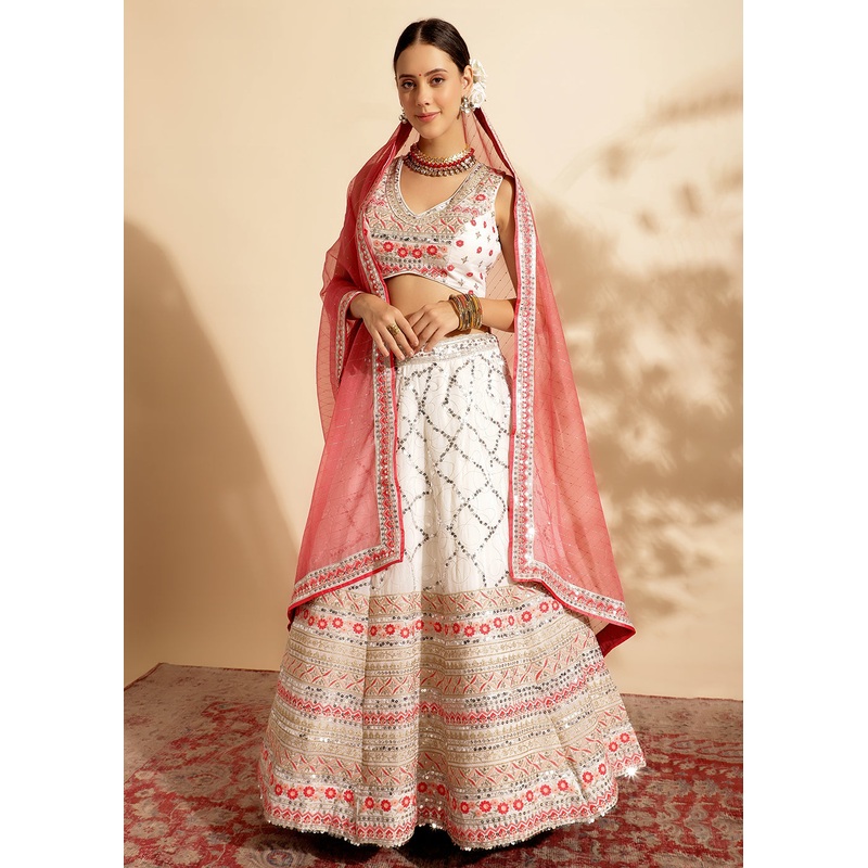Pink & White Bridesmaid Style Wedding Lehenga Choli