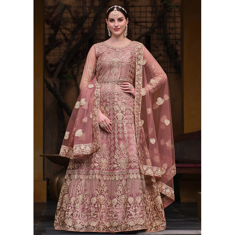 Pretty Pink Pure Butterfly Net Wedding Wear Anarkali Suit