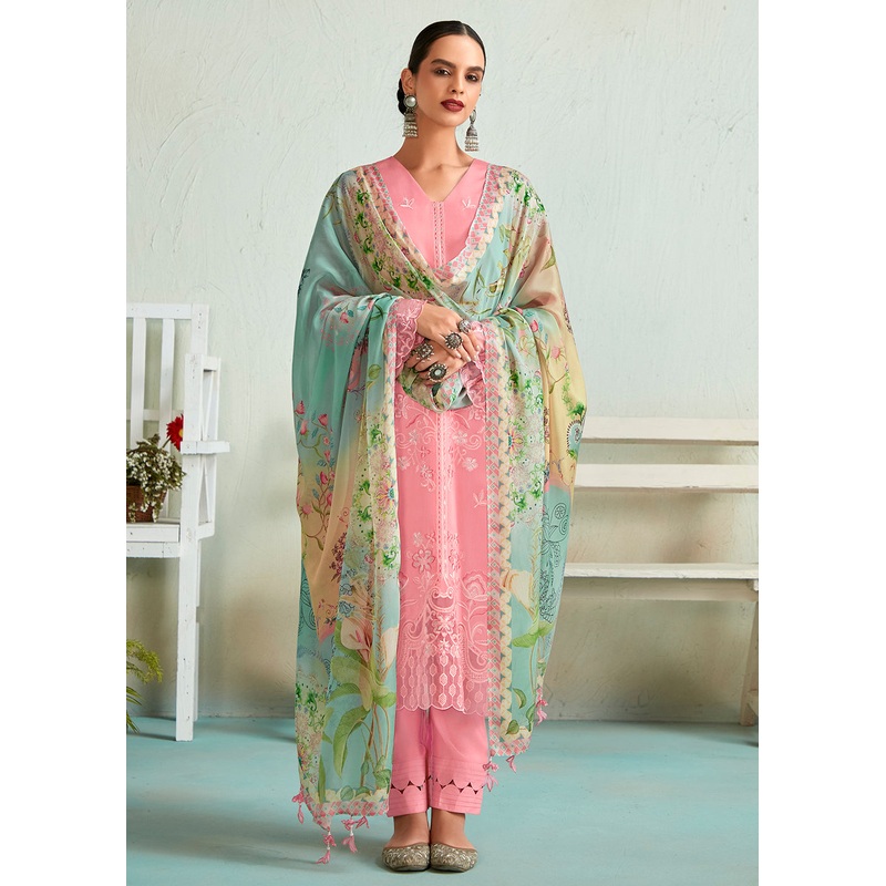 Pretty Pink Pure Muslin Resham Embroidered Salwar Suit