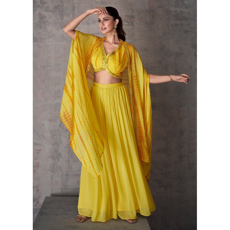 Pretty Yellow Indo Western Style Party Wear Palazzo Suit