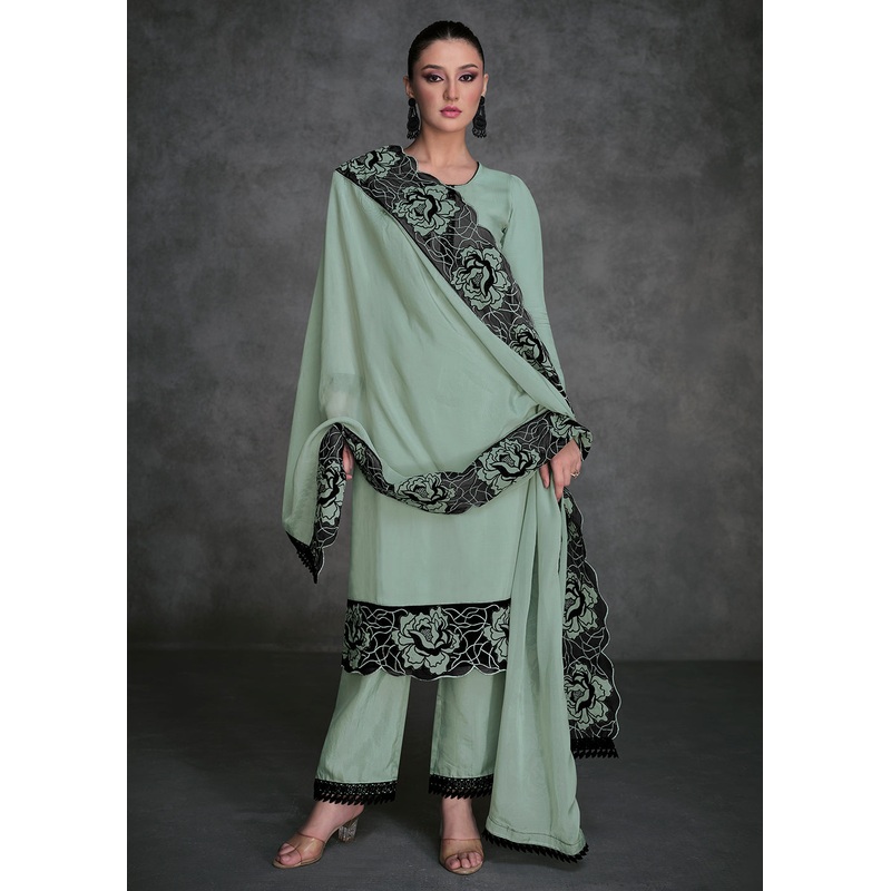 Pure Organza Green Designer Pant Style Suit