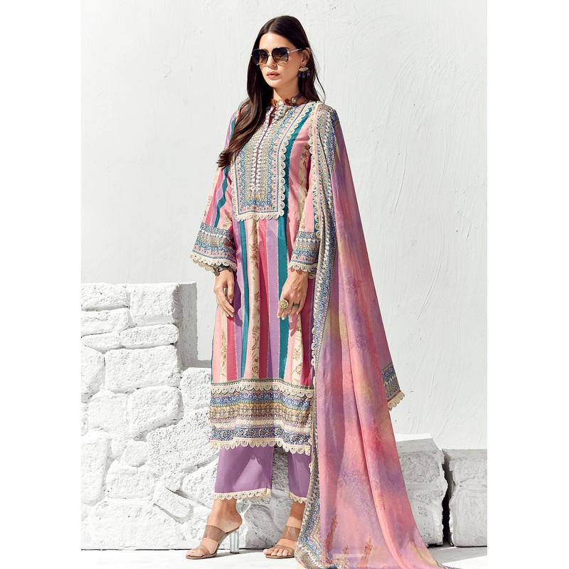 Purple Multicolor Cotton Lawn Digital Printed Salwar Suit