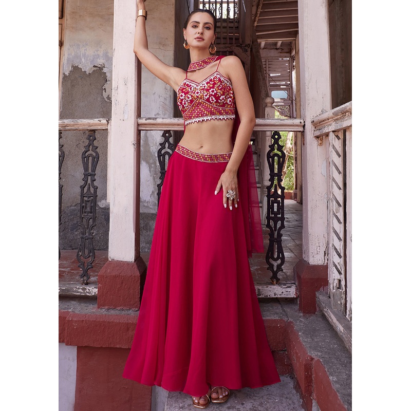 Rani Pink Designer Crop Top Style Lehenga Choli
