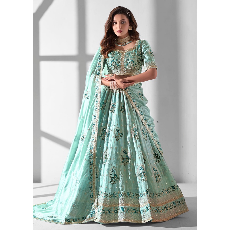 Sky Blue Multi Embroidered Wedding Festive Lehenga Choli