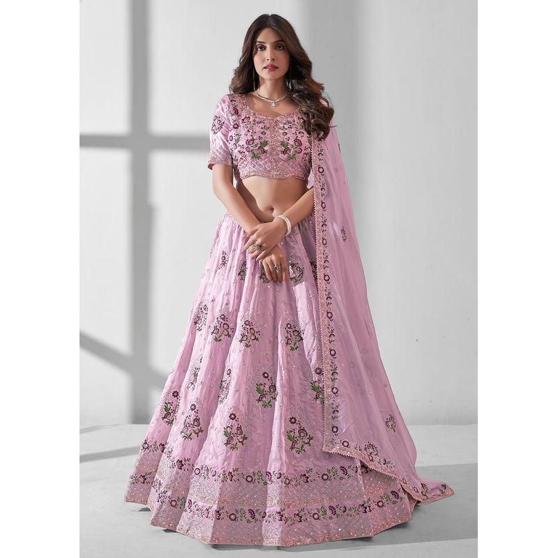 Soft Pink Multi Embroidered Wedding Festive Lehenga Choli
