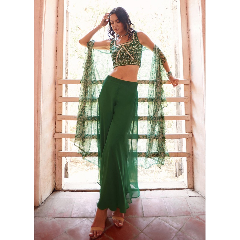 Stunning Green Designer Crop Top Style Sharara Suit