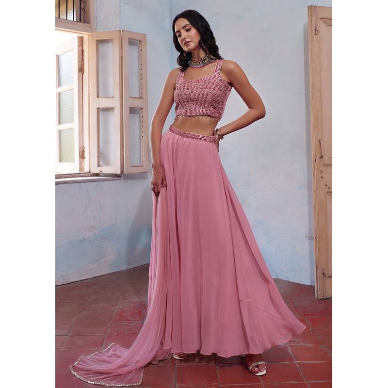 Stunning Pink Designer Crop Top Style Sharara Suit