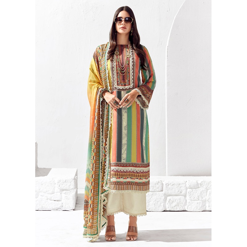 White Multicolor Cotton Lawn Digital Printed Salwar Suit