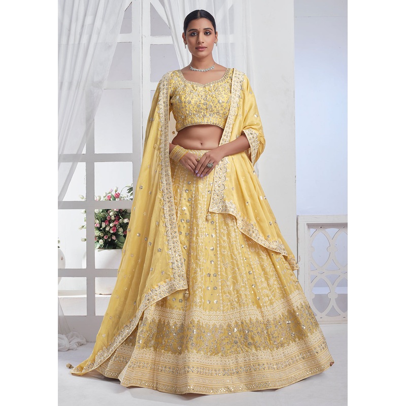 Yellow Designer Style Embroidered Wedding Lehenga Choli