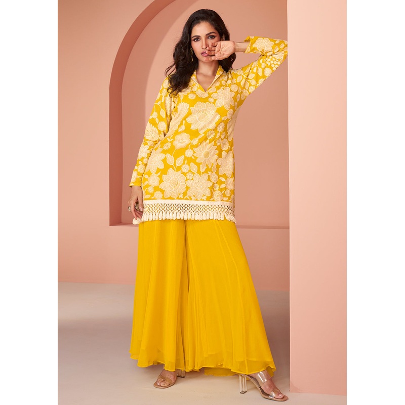 Yellow Georgette Party Wear Indo-Western Co-Ords Set