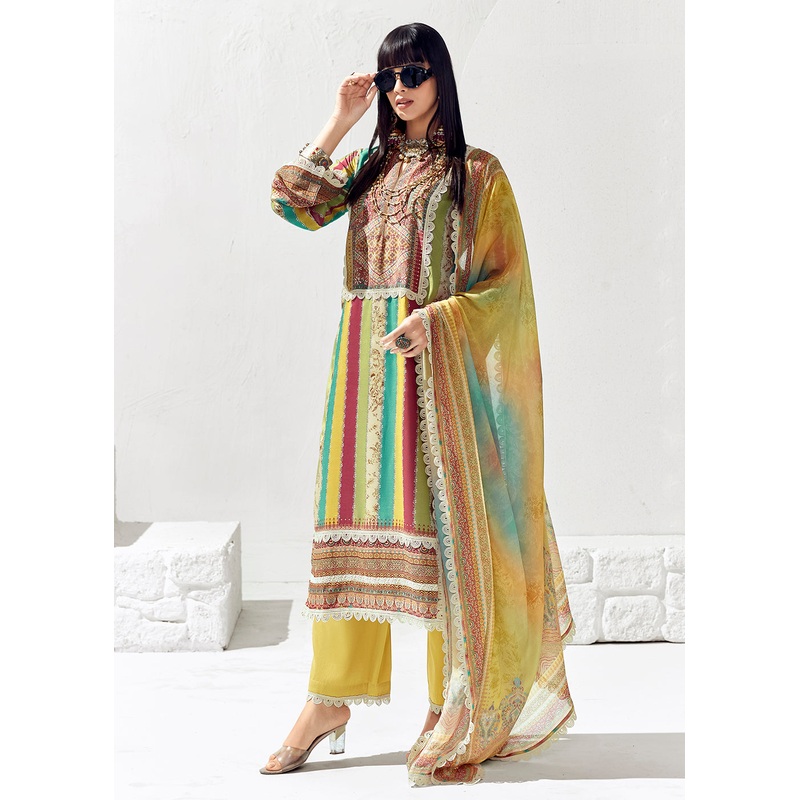 Yellow Multicolor Cotton Lawn Digital Printed Salwar Suit