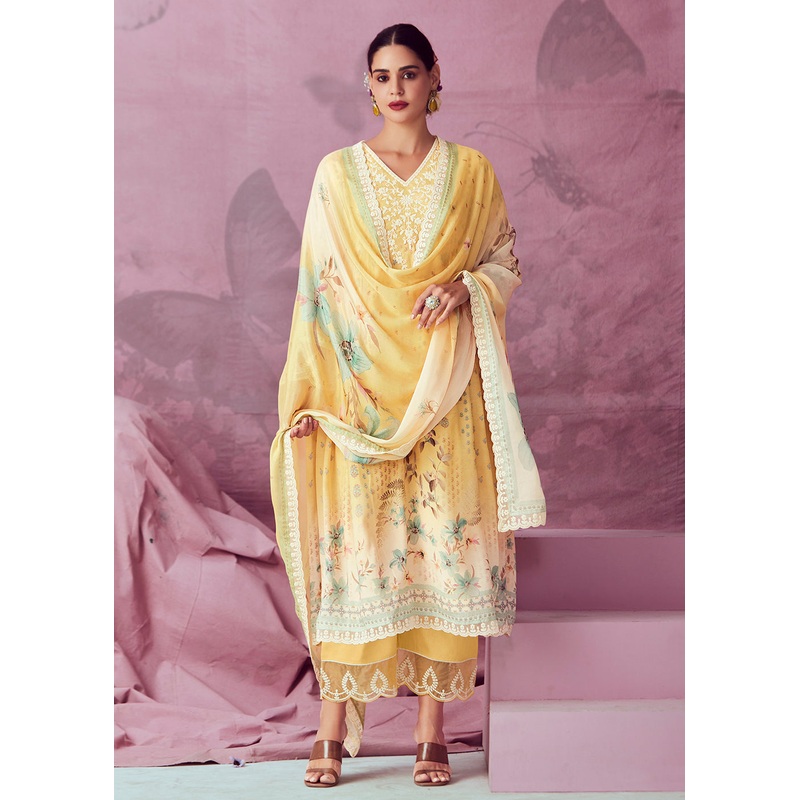 Yellow Muslin Cotton Printed Trendy Salwar Kurta Set