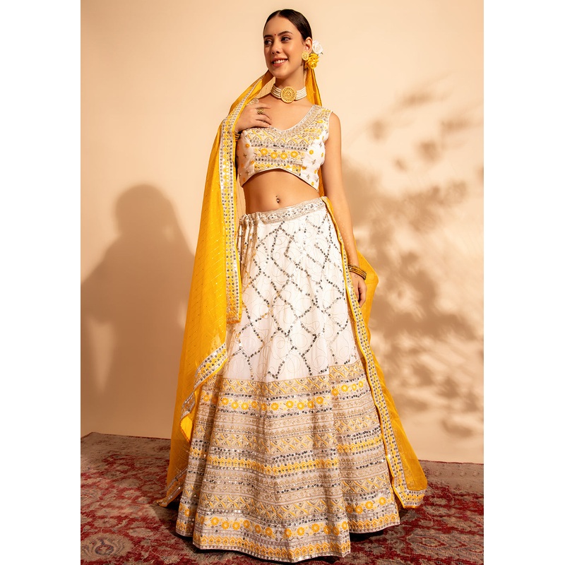 Yellow & White Bridesmaid Style Wedding Lehenga Choli
