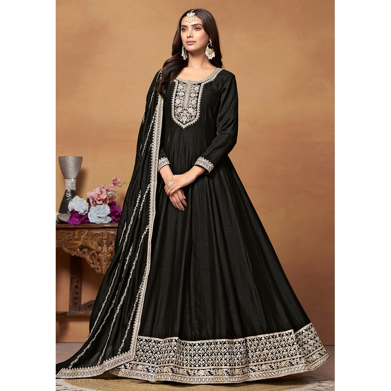 Amazing Art Silk Black Embroidered Festive Anarkali Suit