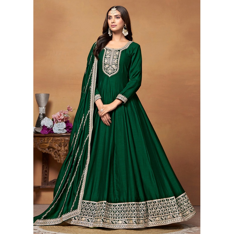 Amazing Art Silk Green Embroidered Festive Anarkali Suit