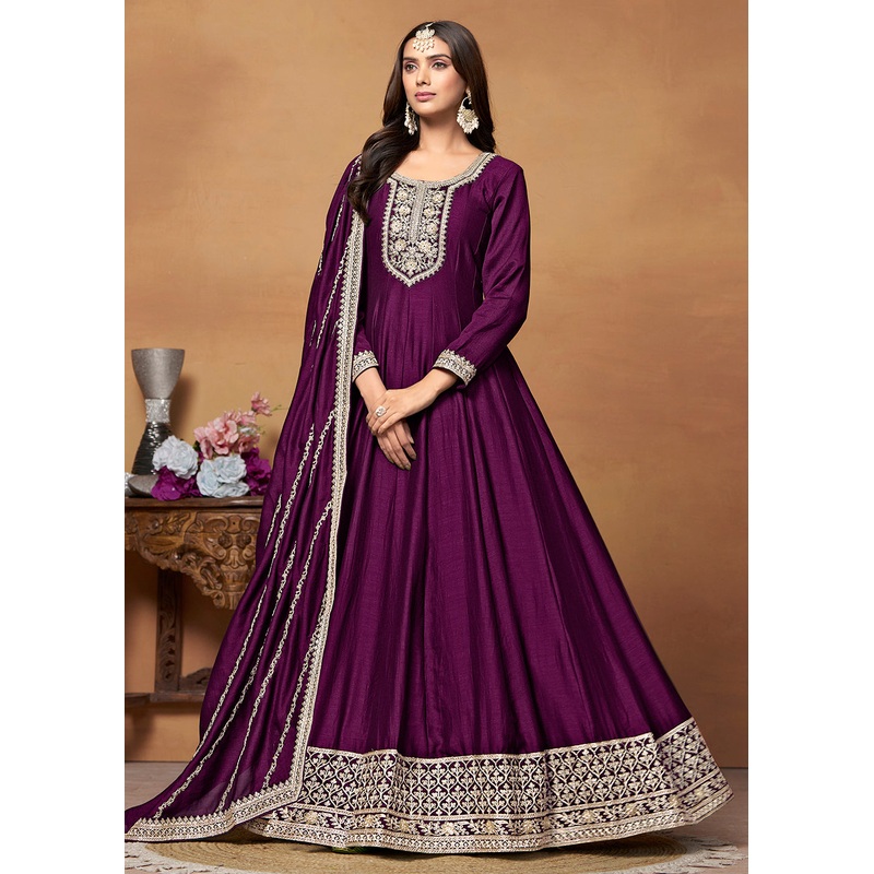 Amazing Art Silk Purple Embroidered Festive Anarkali Suit