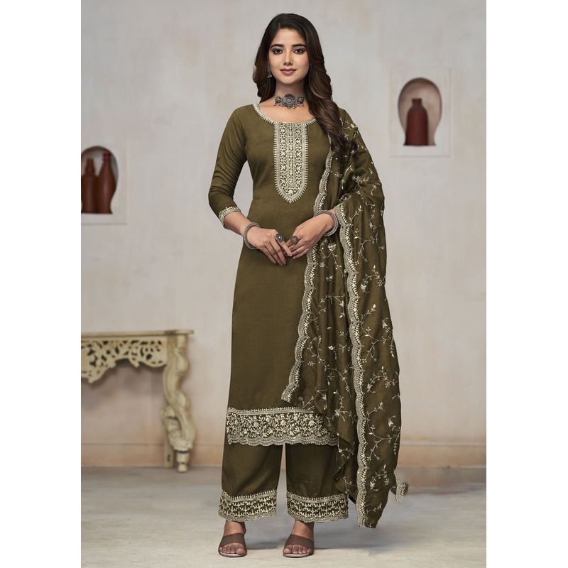 Beautiful Green Vichitra Silk Fancy Salwar Suit